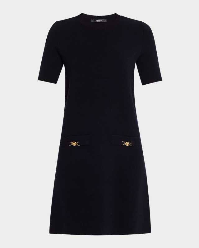 Medusa-Pockets Short-Sleeve Wool-Cashmere Mini Dress